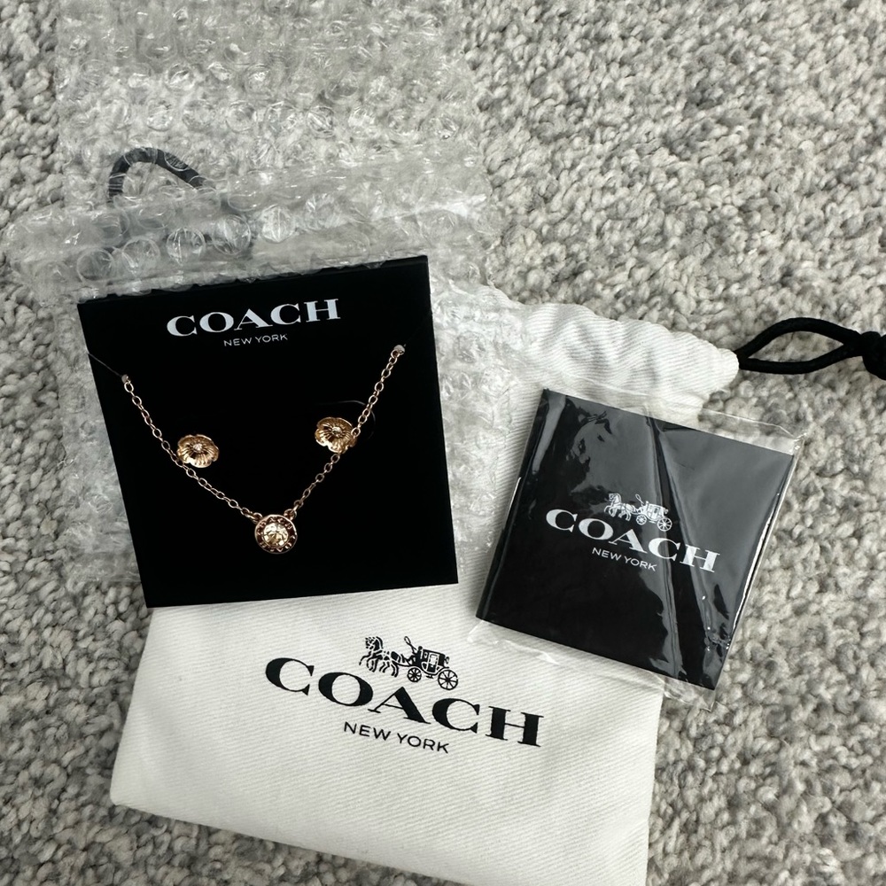 NWT Coach earrings and necklace set.